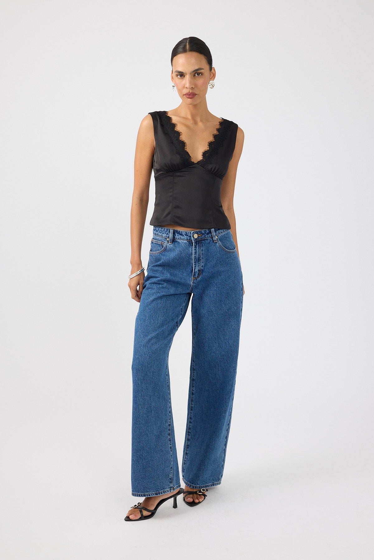 Perfect Stranger Evoke Satin Lace Top Black