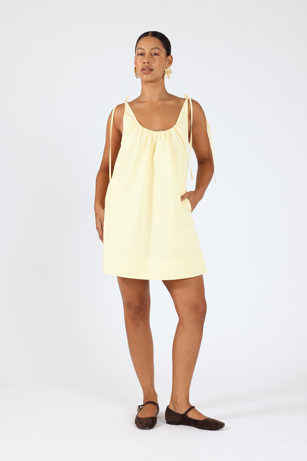 Perfect Stranger Penelope Tie Shoulder Mini Dress Butter