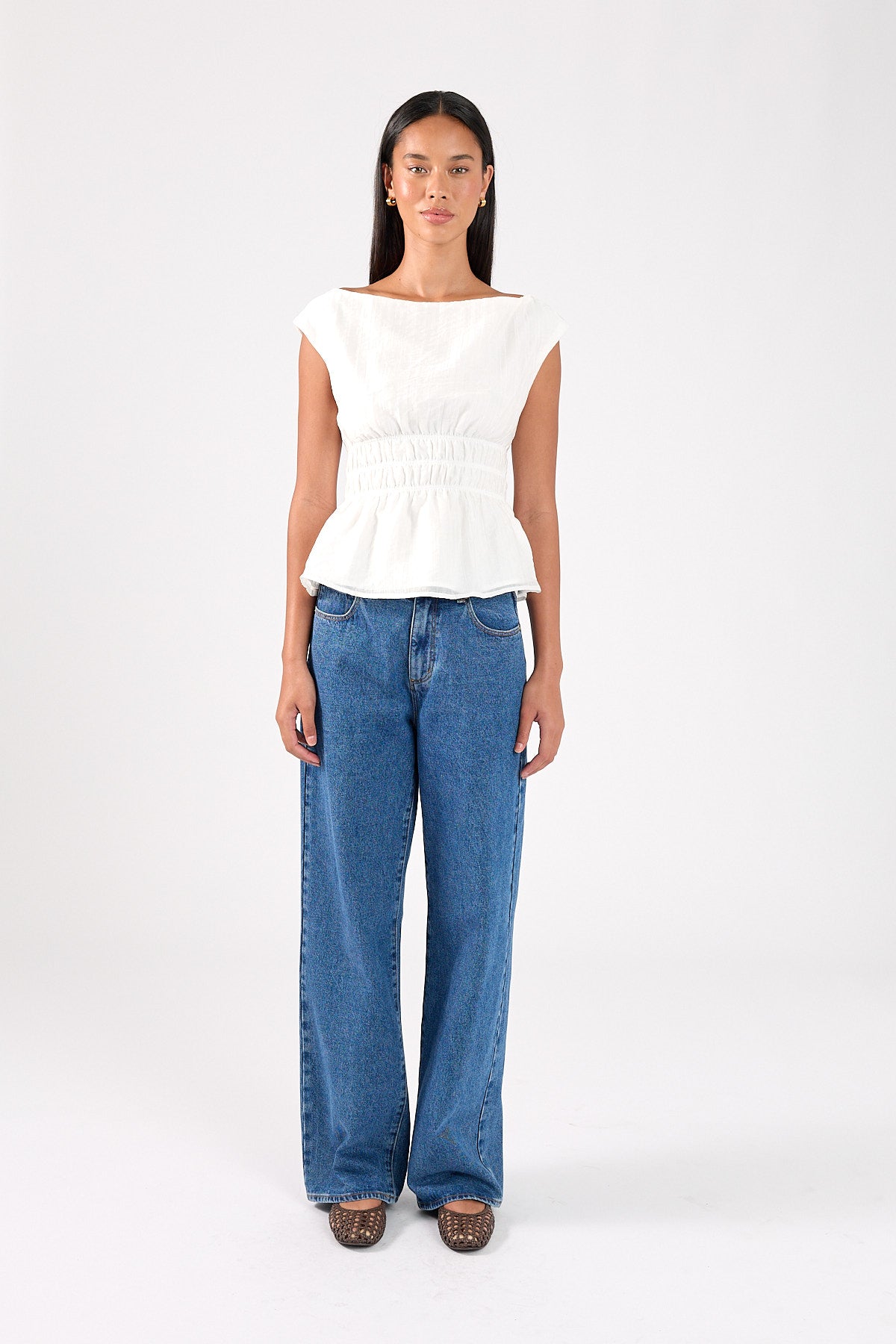 Perfect Stranger Claudette Shirred Top White