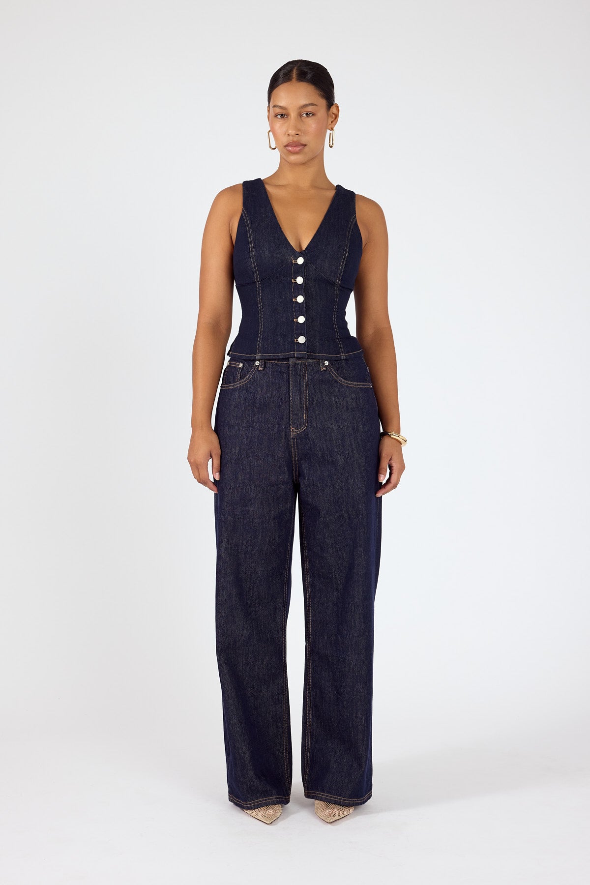 Perfect Stranger Axel Button up denim Top Dark Blue Denim