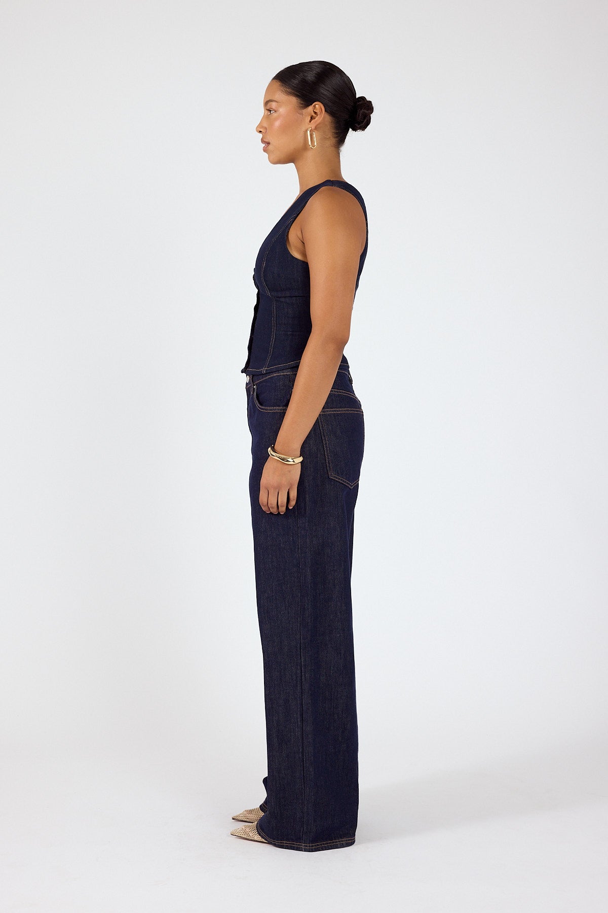 Perfect Stranger Axel Button up denim Top Dark Blue Denim