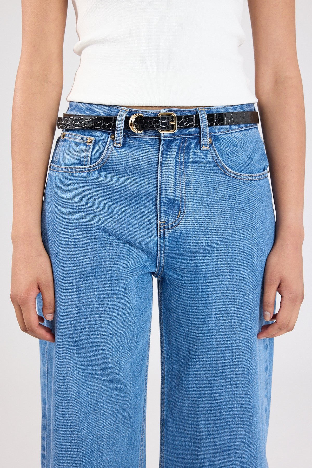 Perfect Stranger Ash Croc Thin Belt Black