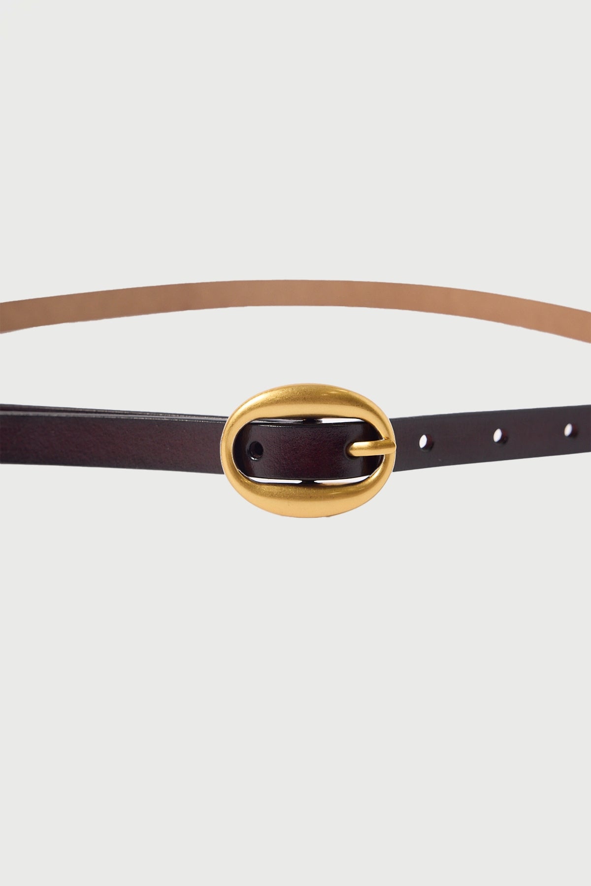 Perfect Stranger Oval Leather Thin Belt Brown