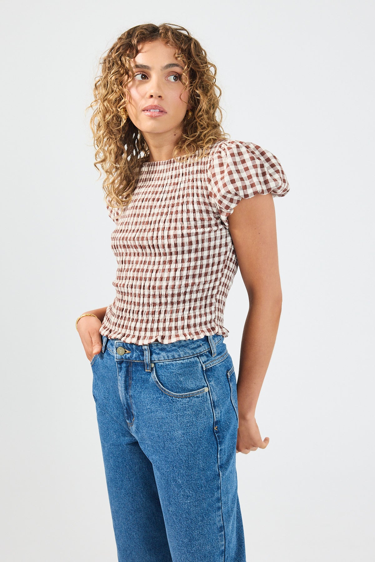 Perfect Stranger Carlie Short Sleeve Top Brown Print