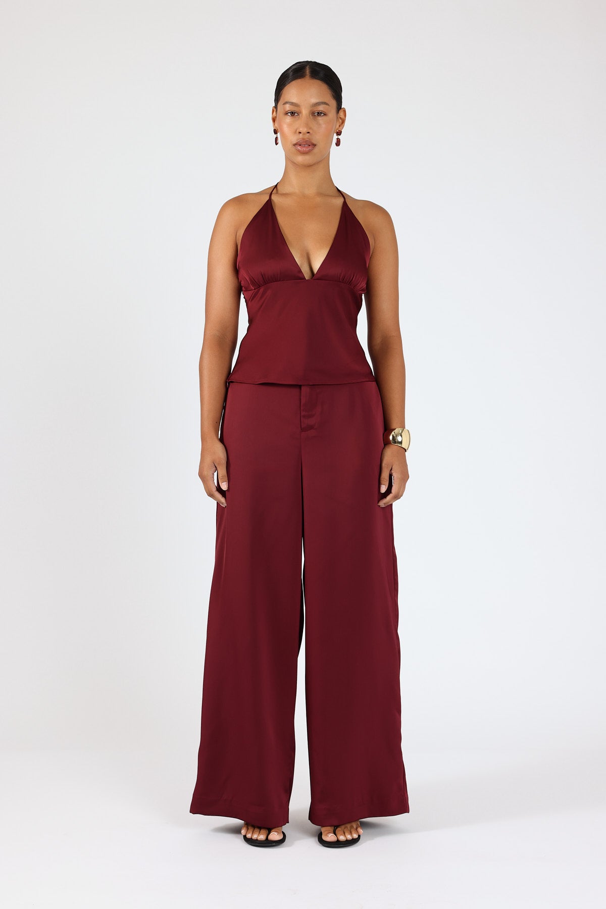 Perfect Stranger Gia Satin Halter Top Burgundy
