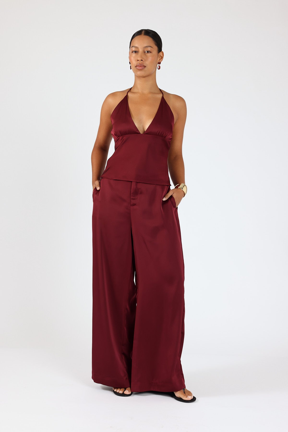 Perfect Stranger Gia Satin Halter Top Burgundy