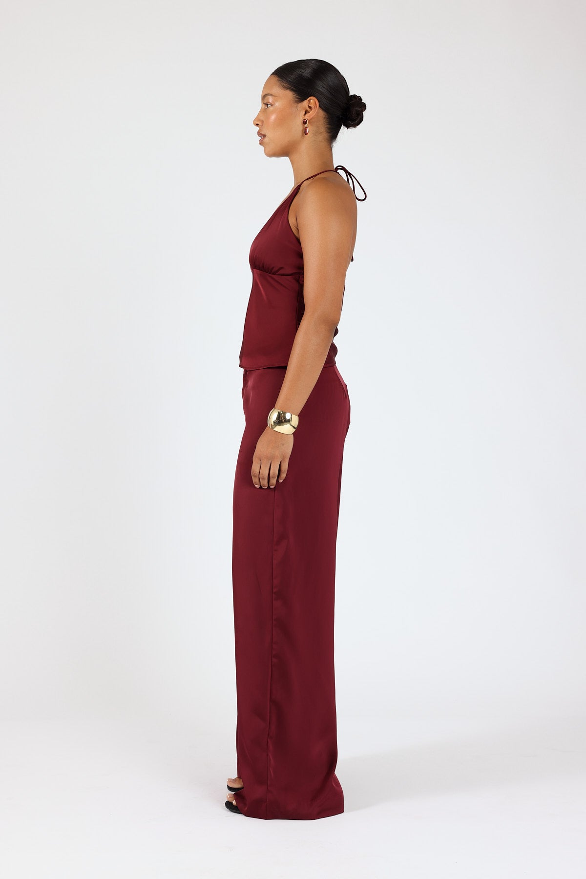 Perfect Stranger Ellie Satin Mid Rise Tailored Pants Burgundy