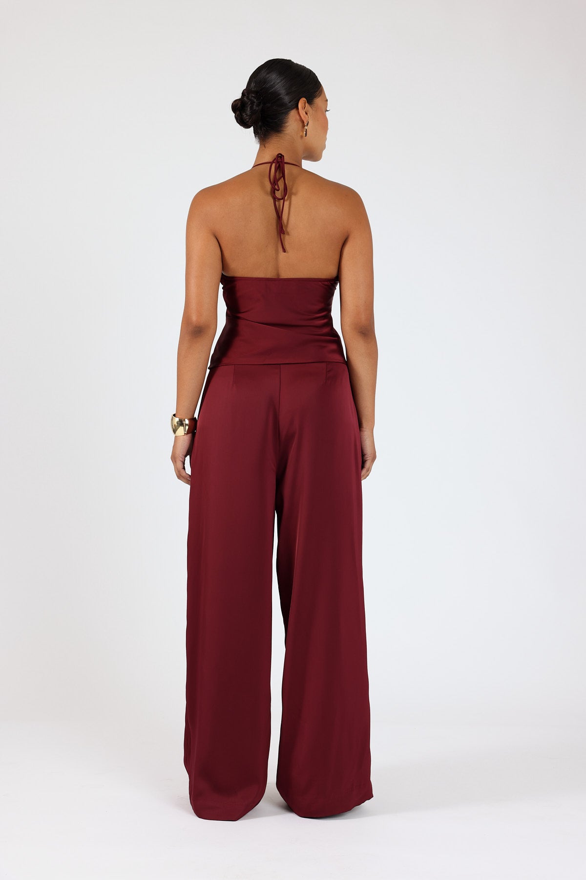 Perfect Stranger Ellie Satin Mid Rise Tailored Pants Burgundy