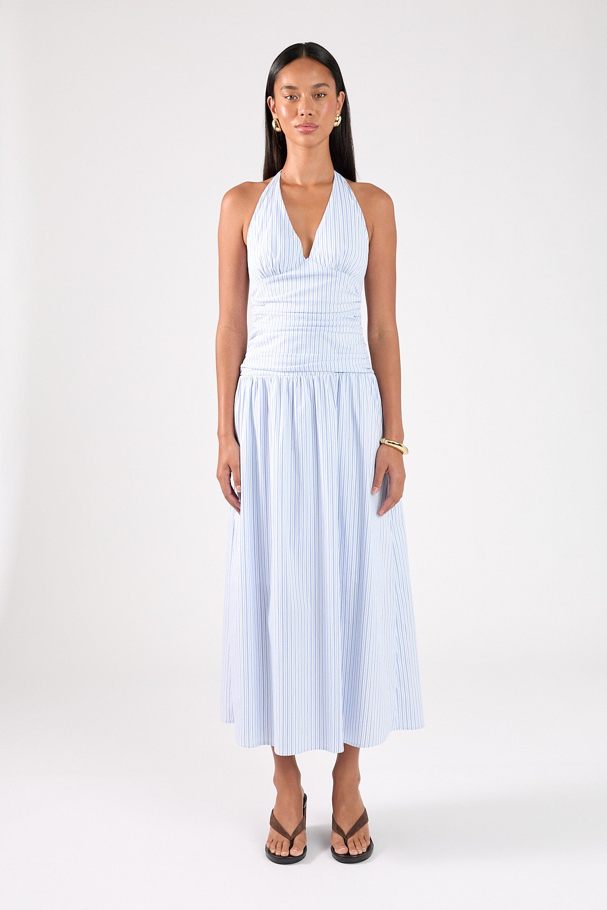 Perfect Stranger Skye Stripe Halter Maxi Dress Blue Stripe