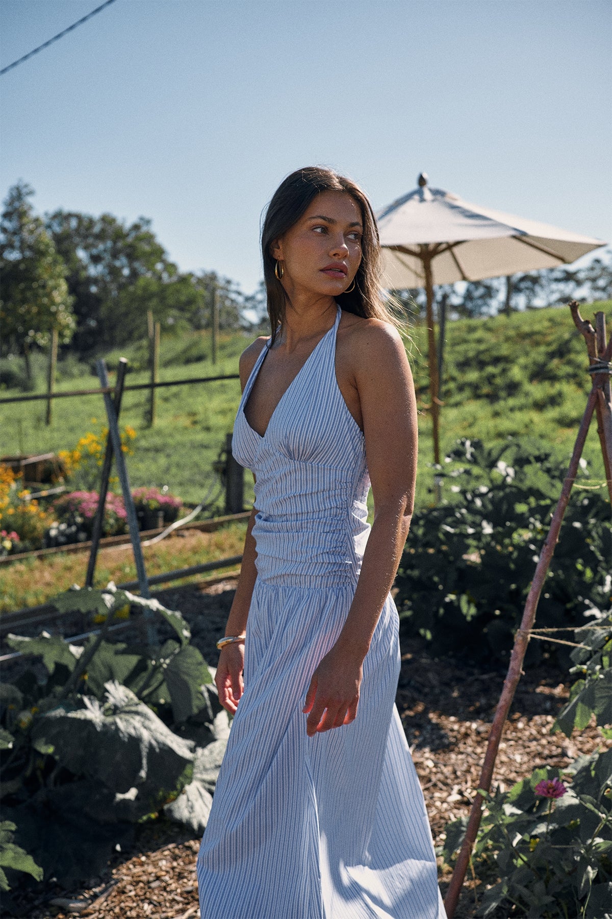 Perfect Stranger Skye Stripe Halter Maxi Dress Blue Stripe Perfect Stranger Skye Stripe Halter Maxi Dress Blue Stripe