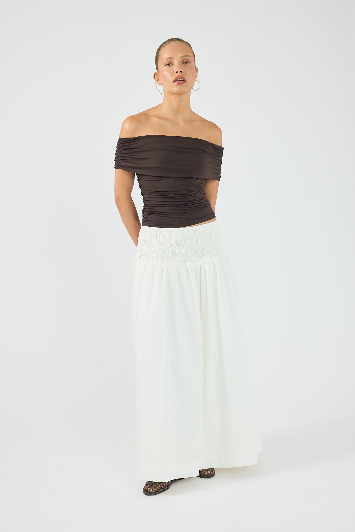 Perfect Stranger Rhiannon Off Shoulder Top Brown