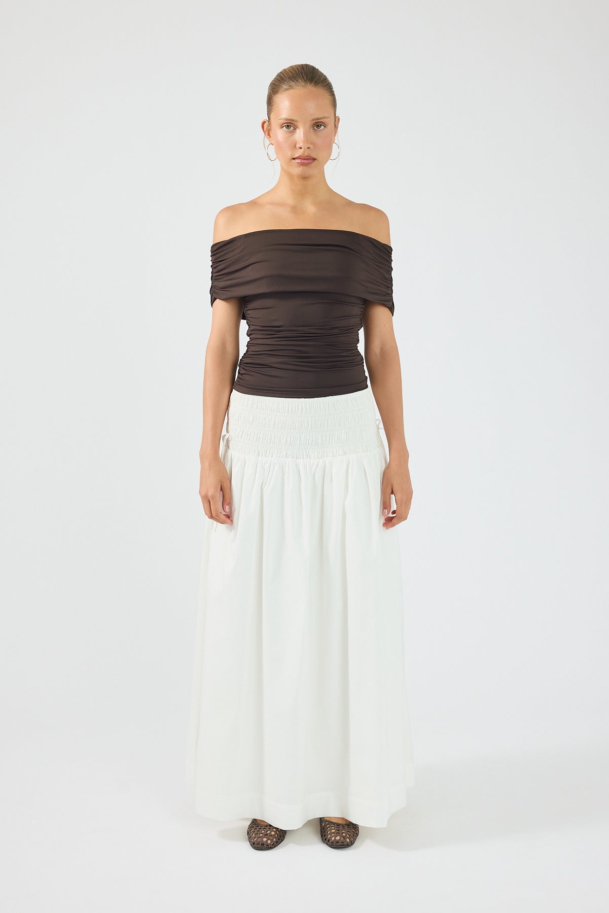 Perfect Stranger Rhiannon Off Shoulder Top Brown