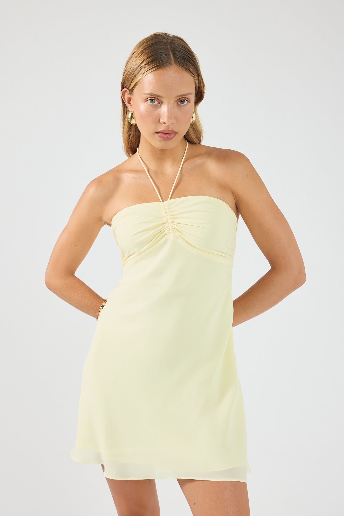 Perfect Stranger Billie Halter Mini Dress Lemon