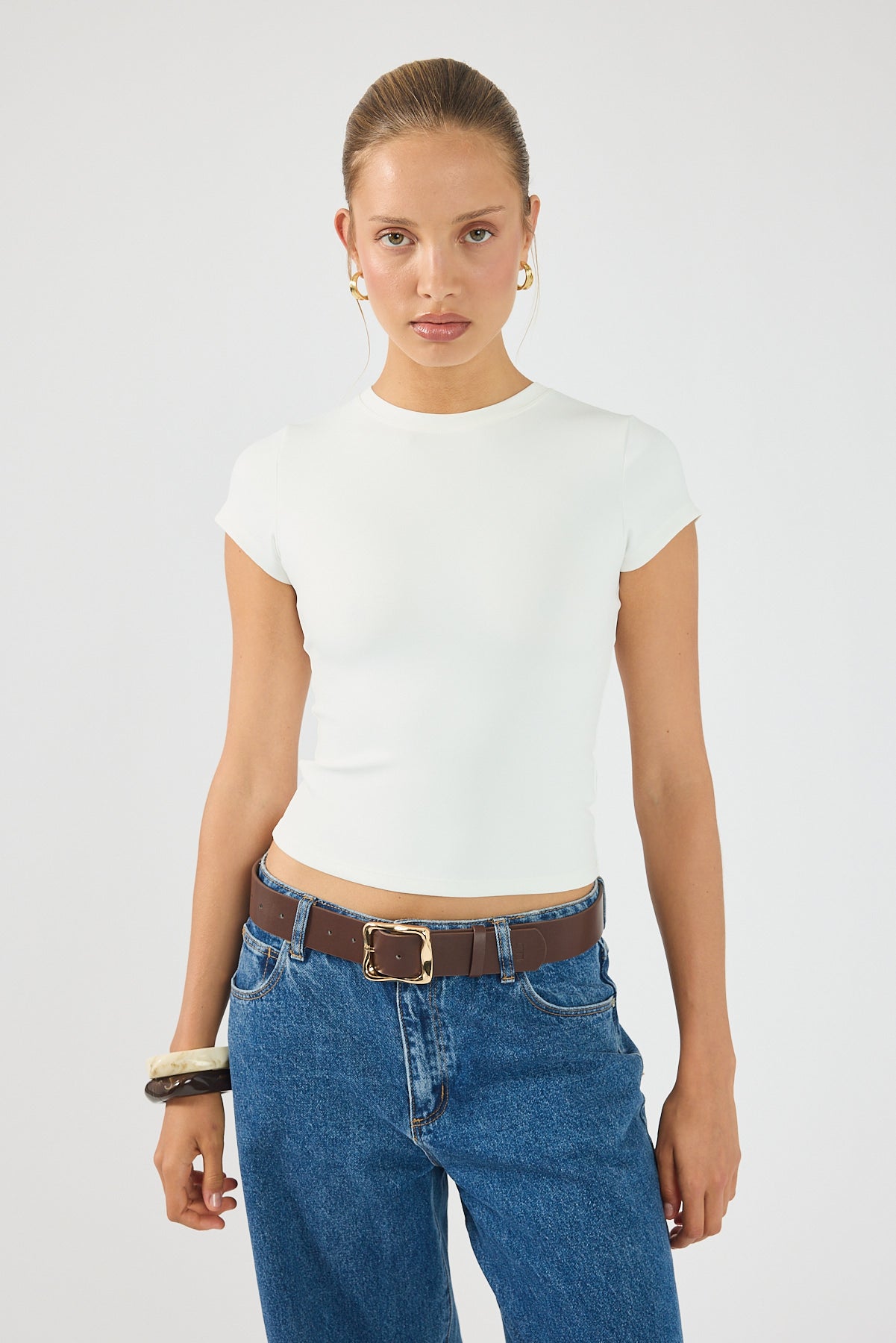 Perfect Stranger Streamline Cap Sleeve T-shirt Off White