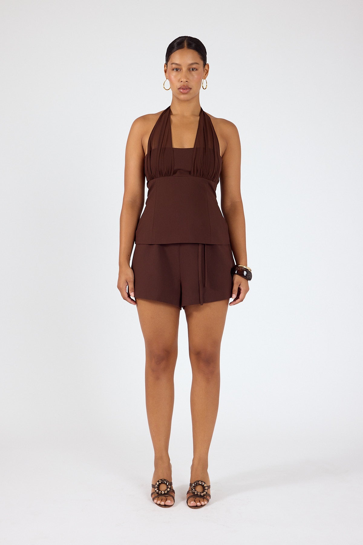 Perfect Stranger Rowan Mid Waisted Suiting Shorts Brown