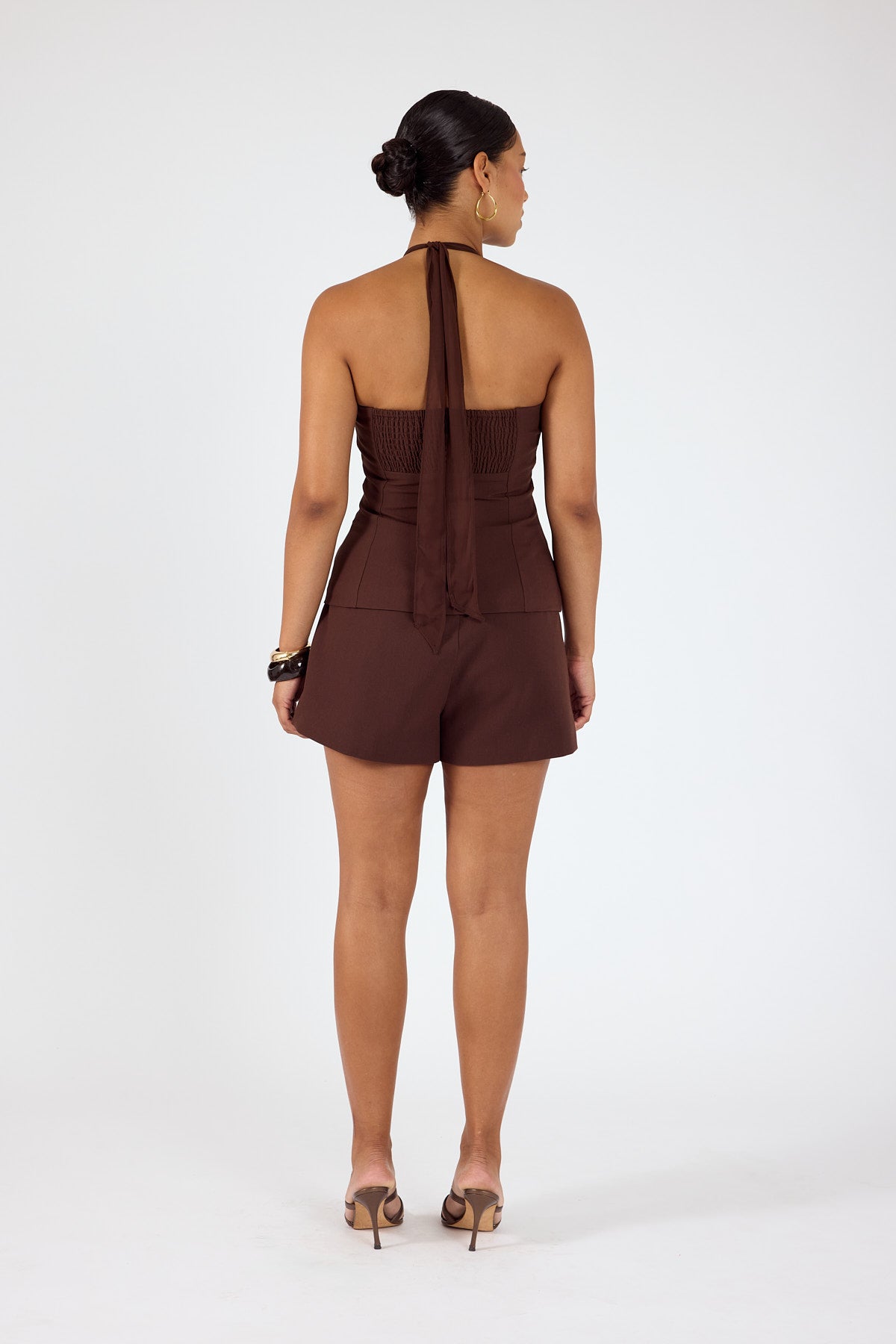 Perfect Stranger Rowan Mid Waisted Suiting Shorts Brown