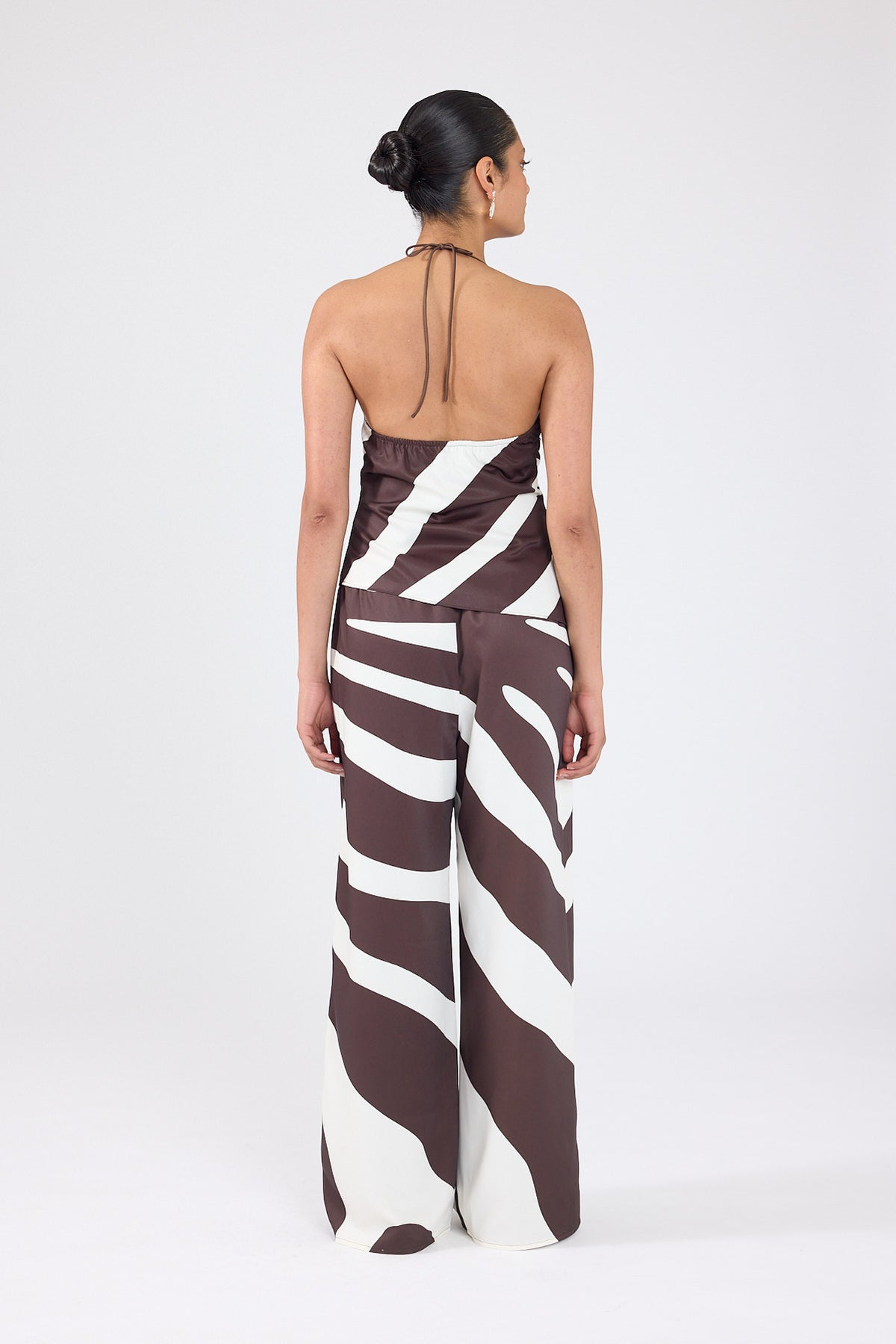 Perfect Stranger Drift Printed Cowl Neck Top Brown/White Print
