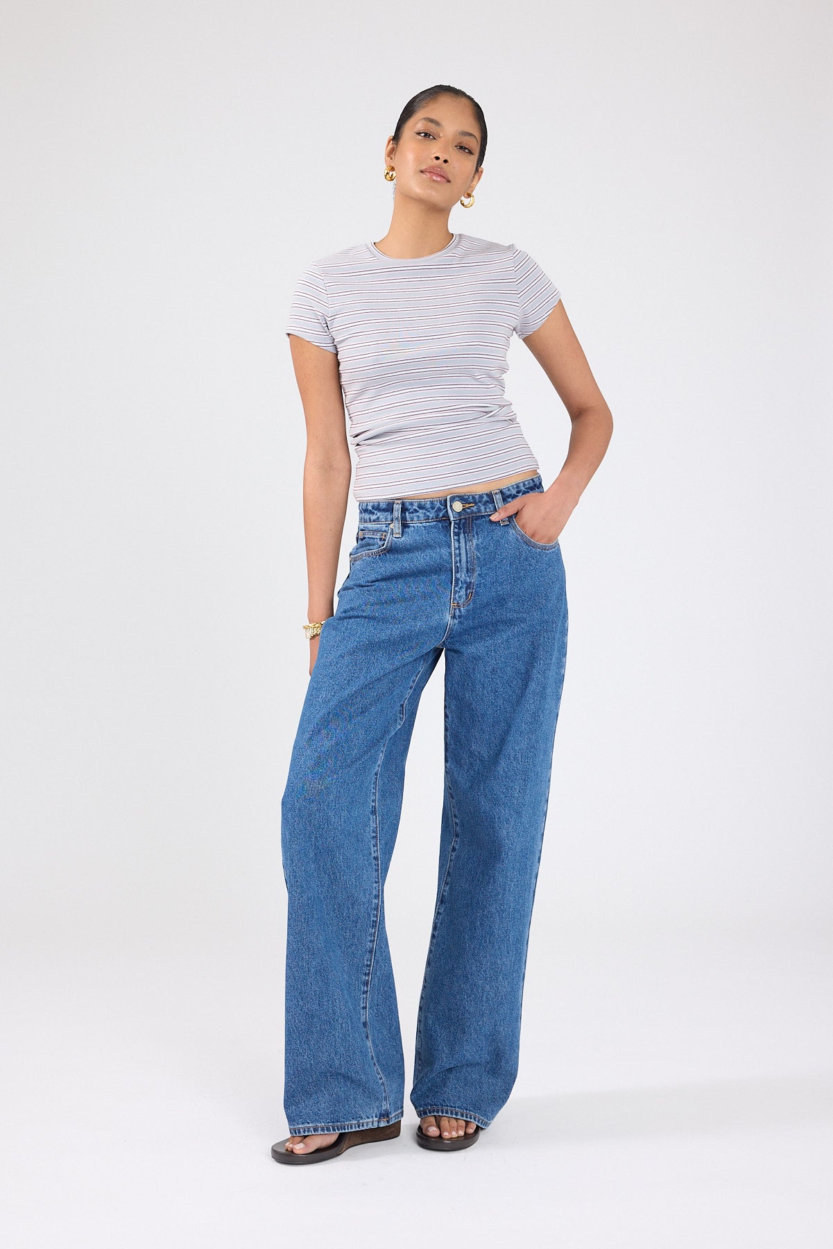 Perfect Stranger Tate Cap Sleeve T-shirt Grey Stripe