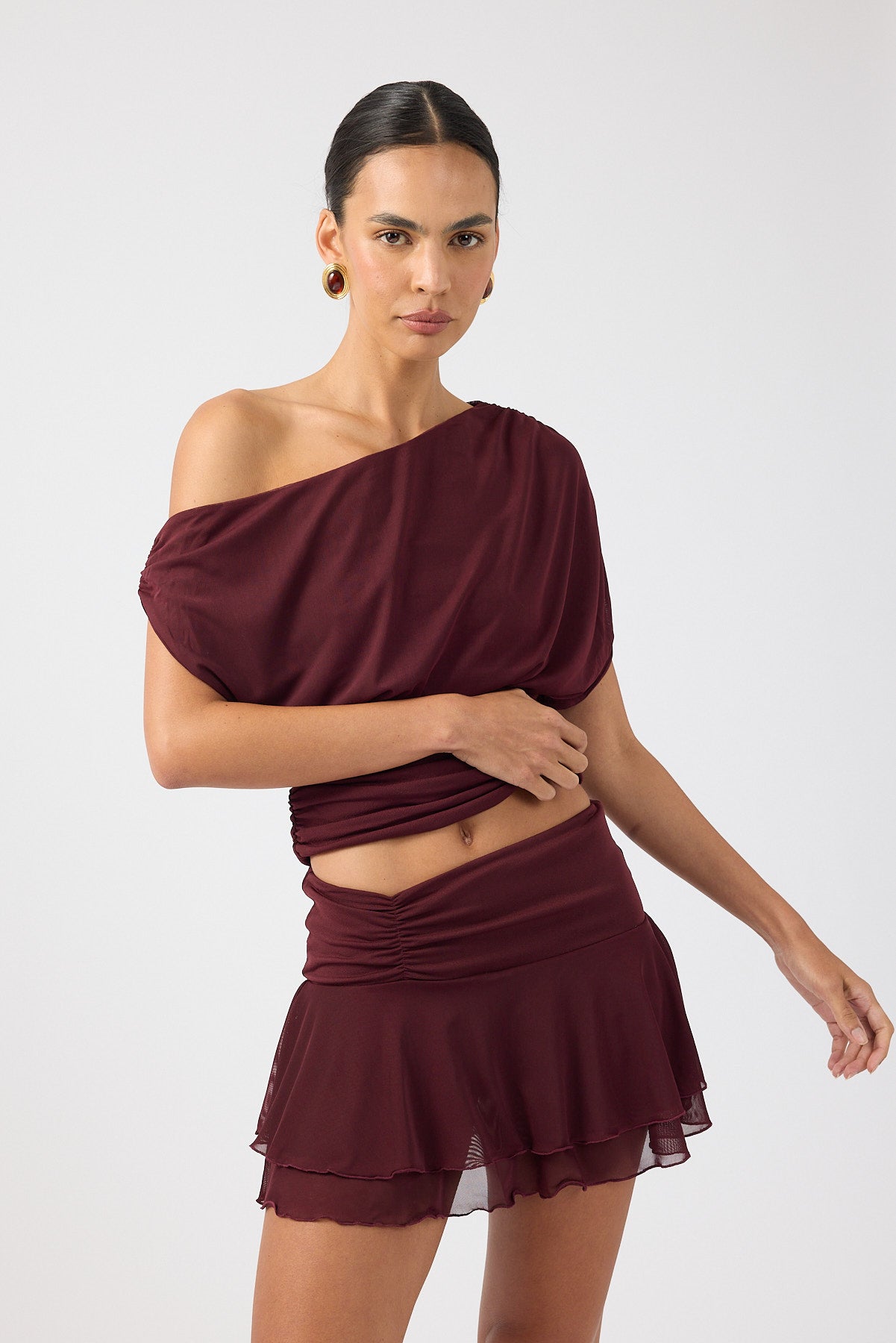 Perfect Stranger Vionne Mesh Skort Plum