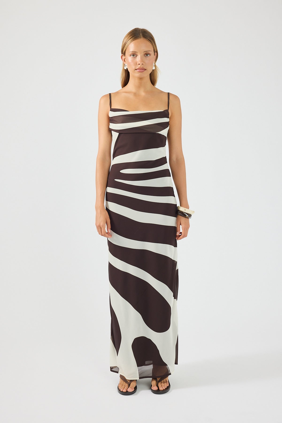 Perfect Stranger Drift Chiffon Maxi Dress Brown Print