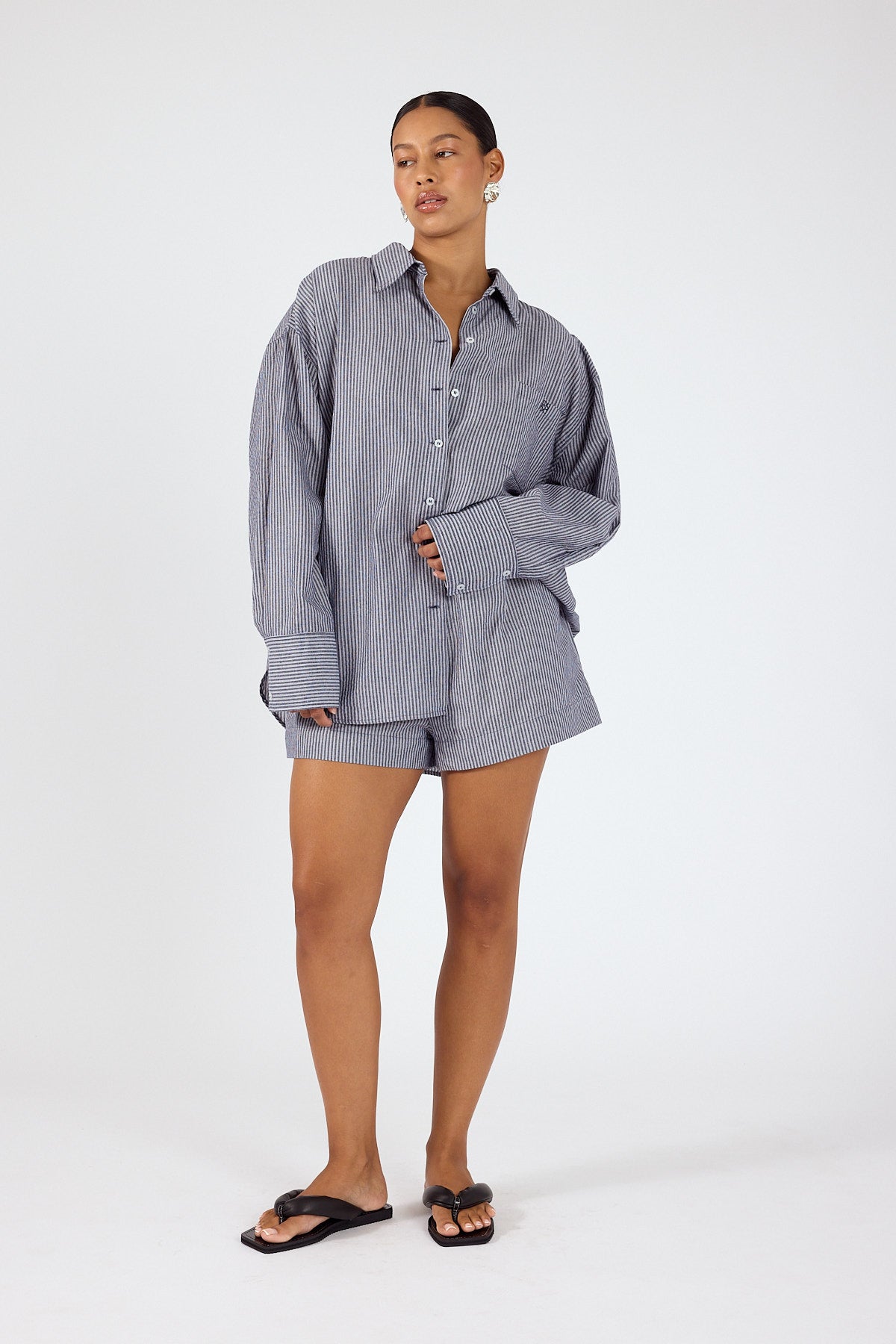 Perfect Stranger Mirae Striped Oversized Shirt Navy Stripe
