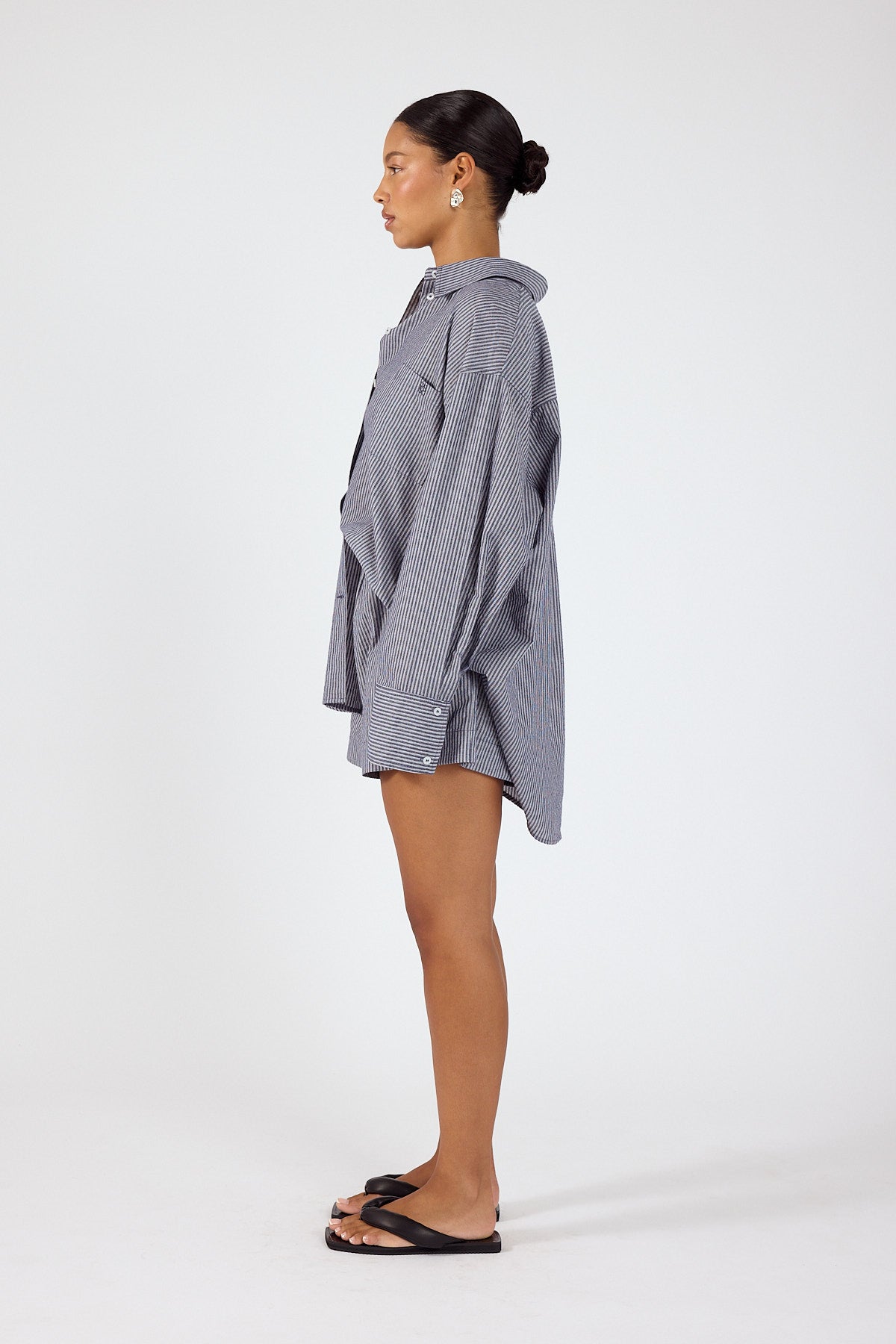 Perfect Stranger Mirae Striped Oversized Shirt Navy Stripe