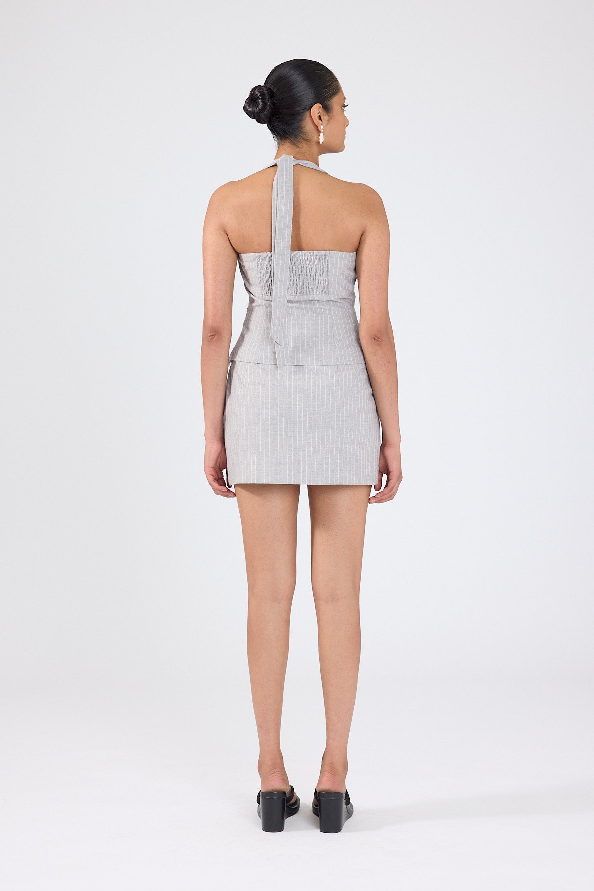 Perfect Stranger Rowe Mid Rise Skort Grey Pinstripe