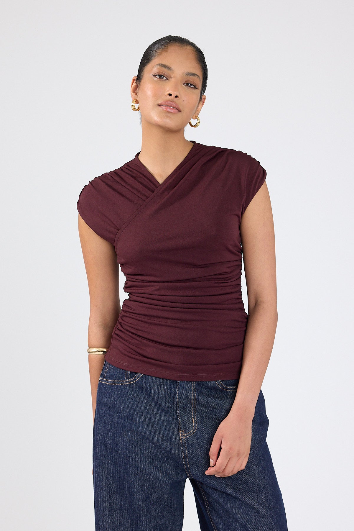 Perfect Stranger Dara Sleeveless Wrap Top Plum