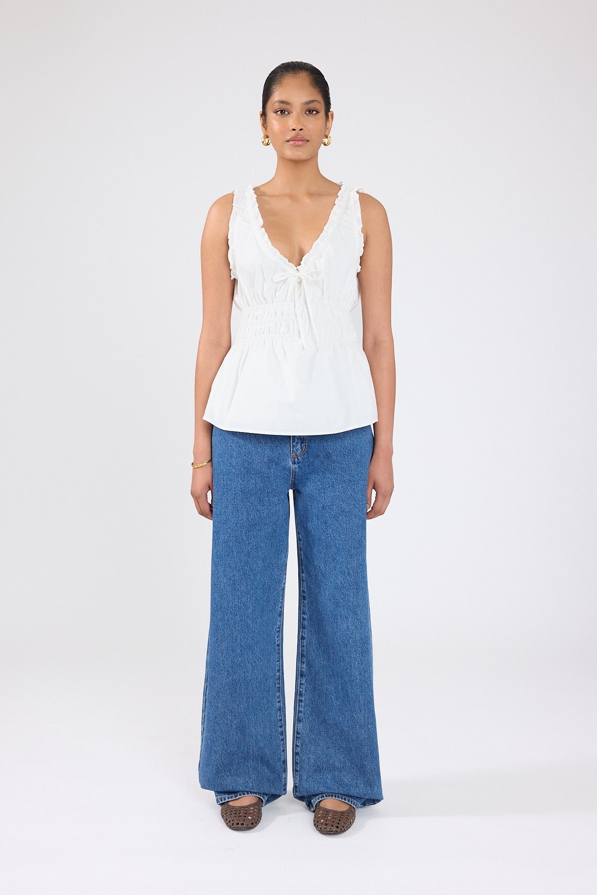 Perfect Stranger Faye Gathered Shift Top White