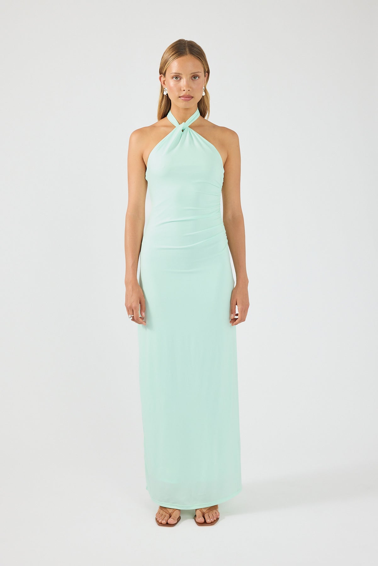 Perfect Stranger Isla Halter Twist Maxi Dress Iced Blue