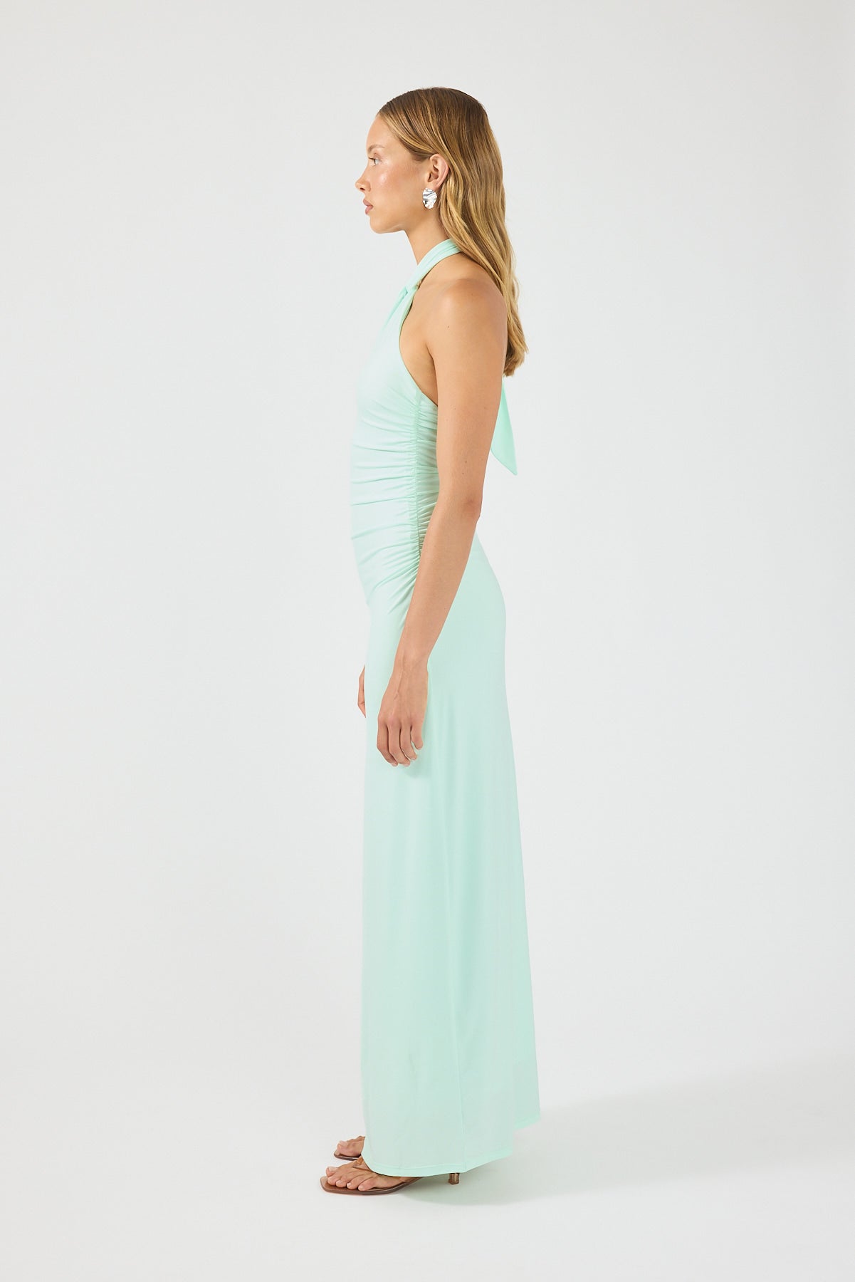 Perfect Stranger Isla Halter Twist Maxi Dress Iced Blue