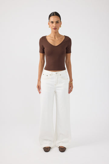 Perfect Stranger Mid Rise Baggy Jean Off White Contrast