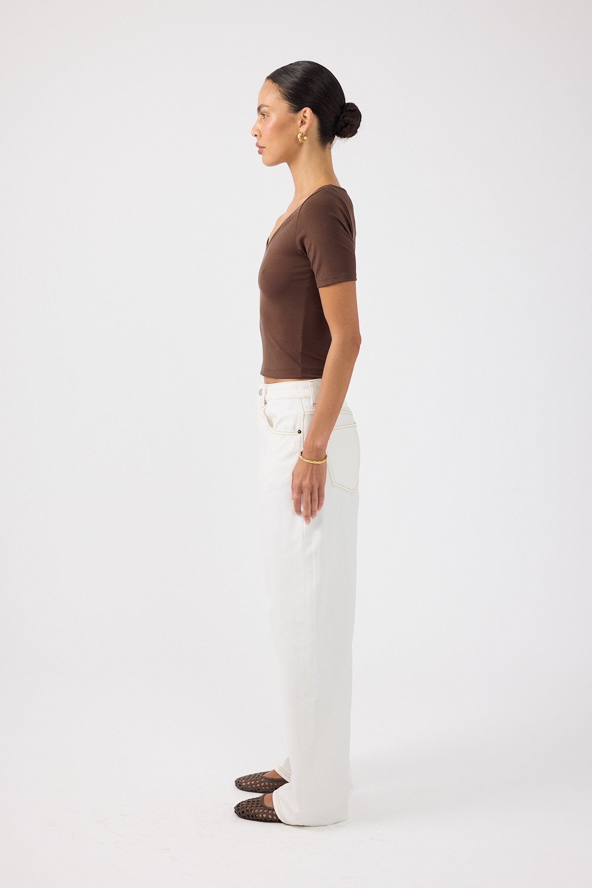 Perfect Stranger Mid Rise Baggy Jean Off White Contrast