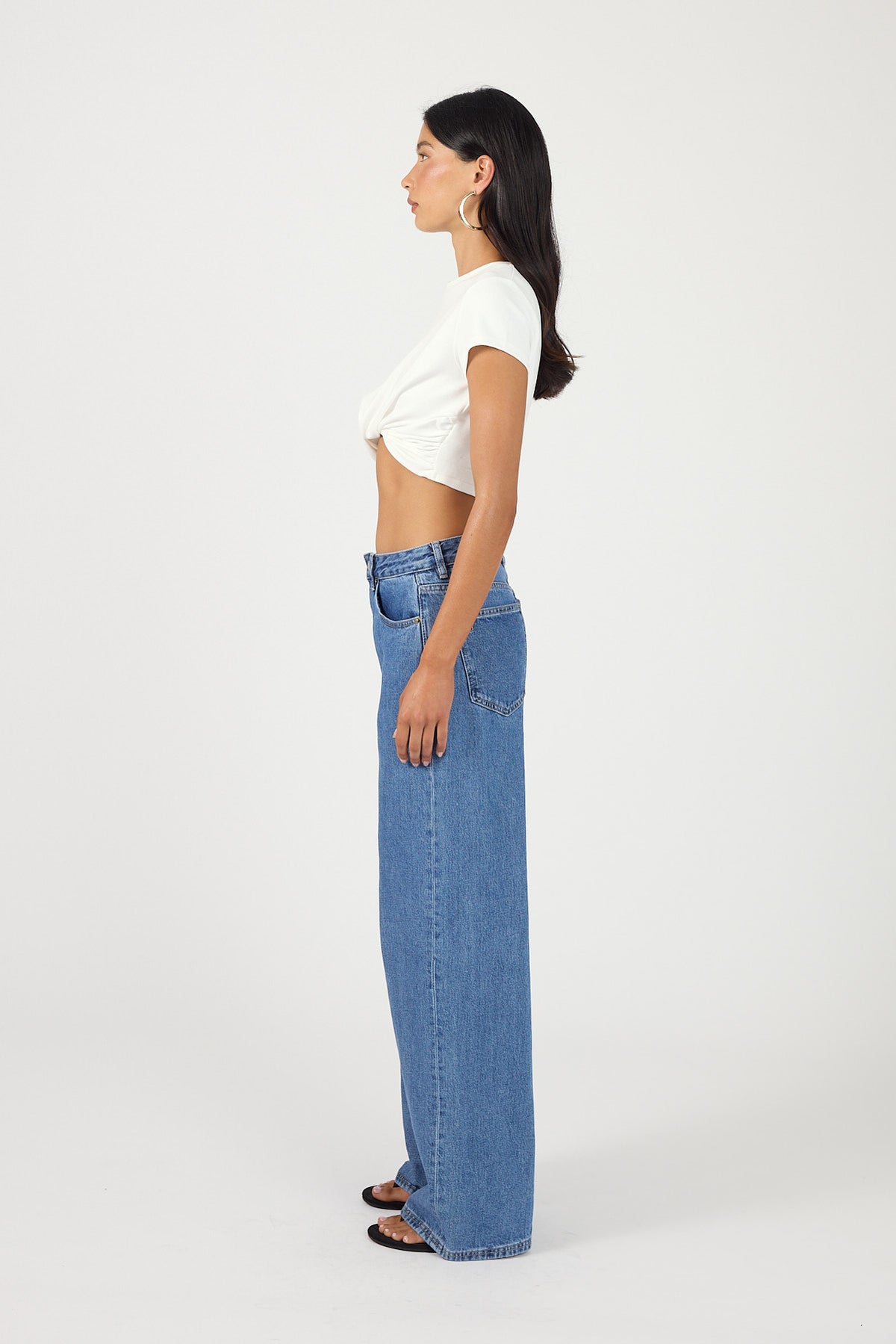 Perfect Stranger Mid Rise Baggy Jean Mid Blue Denim