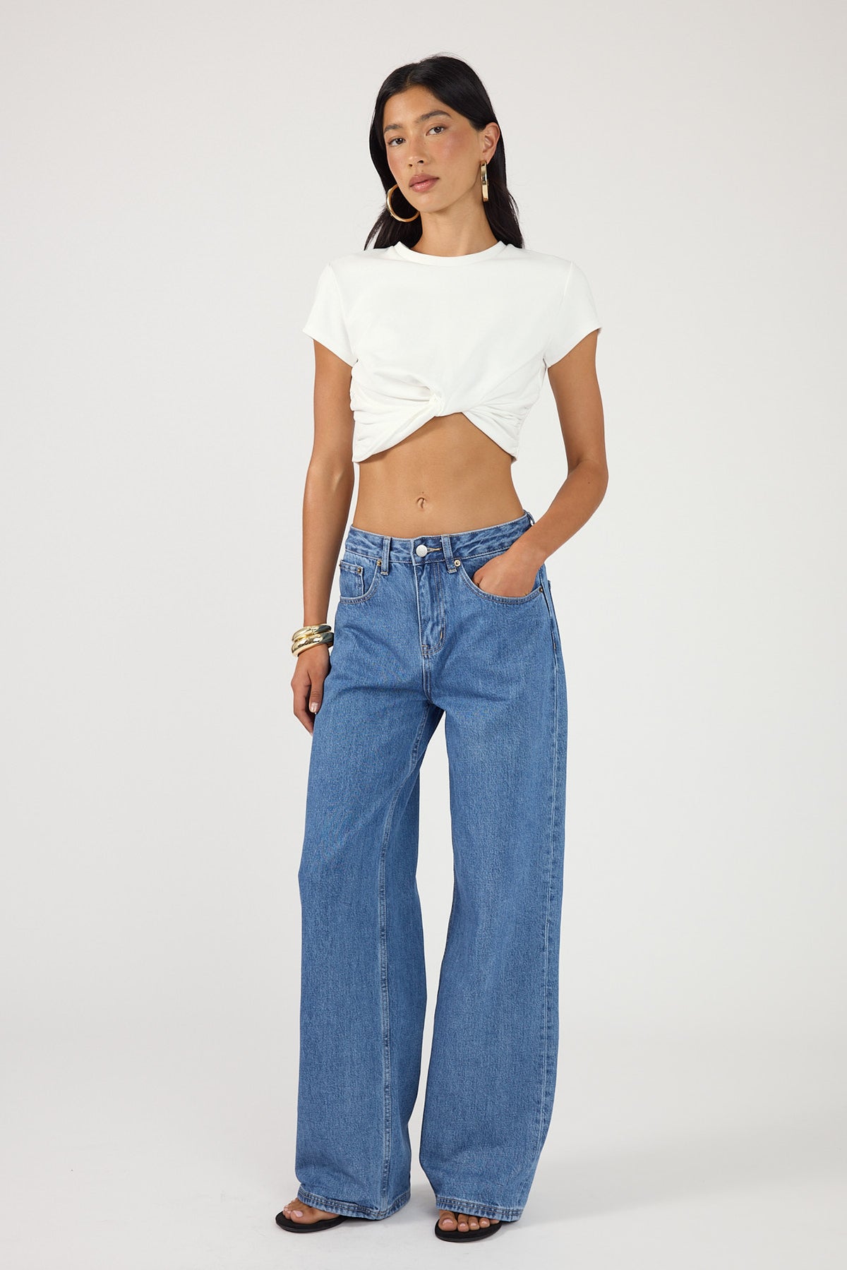 Perfect Stranger Mid Rise Baggy Jean Mid Blue Denim