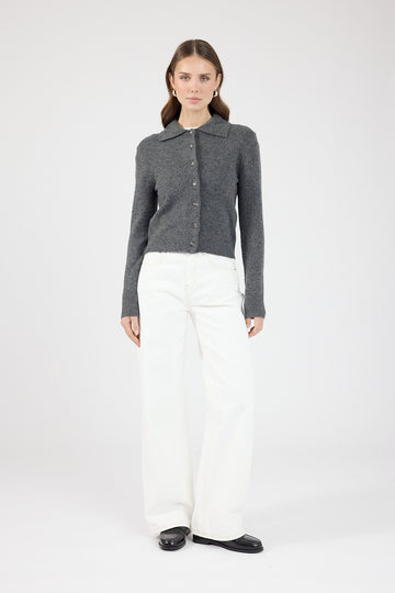 Perfect Stranger Maia Collared Knit Cardigan Charcoal