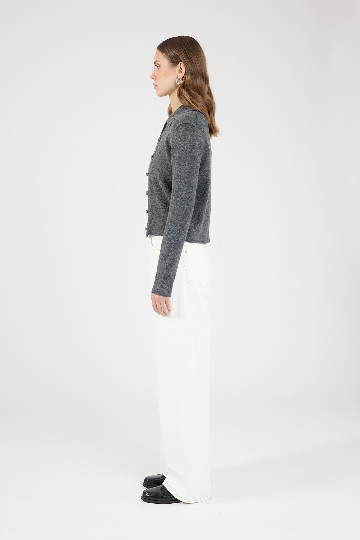Perfect Stranger Maia Collared Knit Cardigan Charcoal