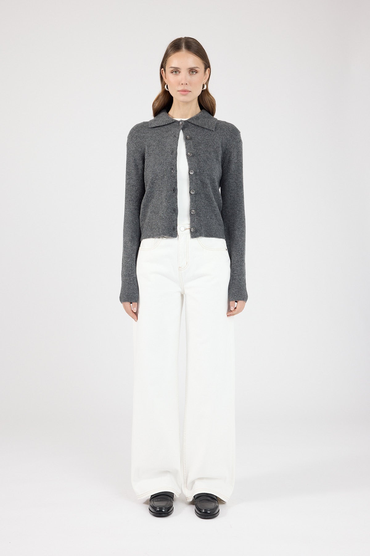 Perfect Stranger Maia Collared Knit Cardigan Charcoal