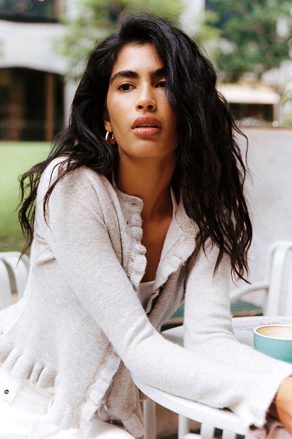 Perfect Stranger Elena Frill Knit Cardigan Oat