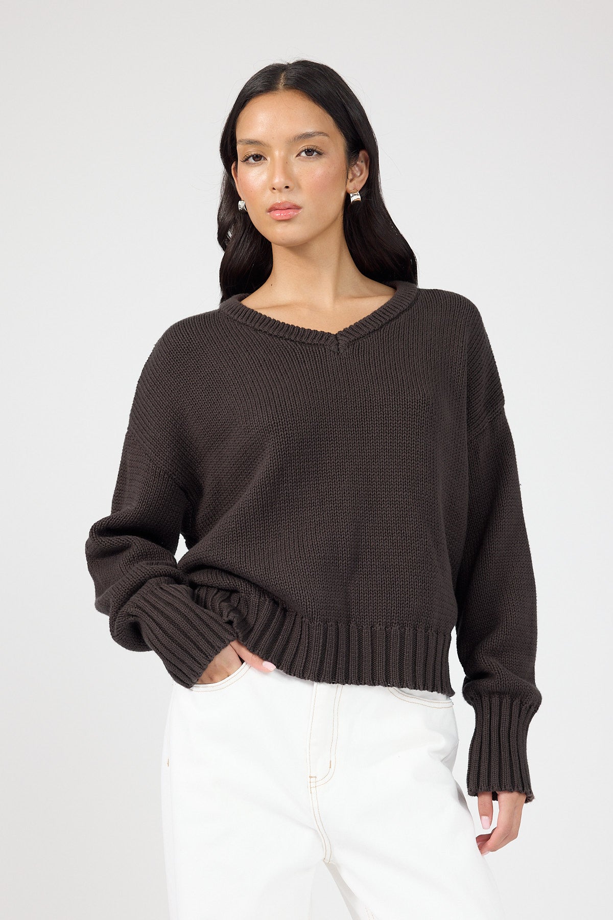 Perfect Stranger Sonny V-neck Knit Jumper Brown