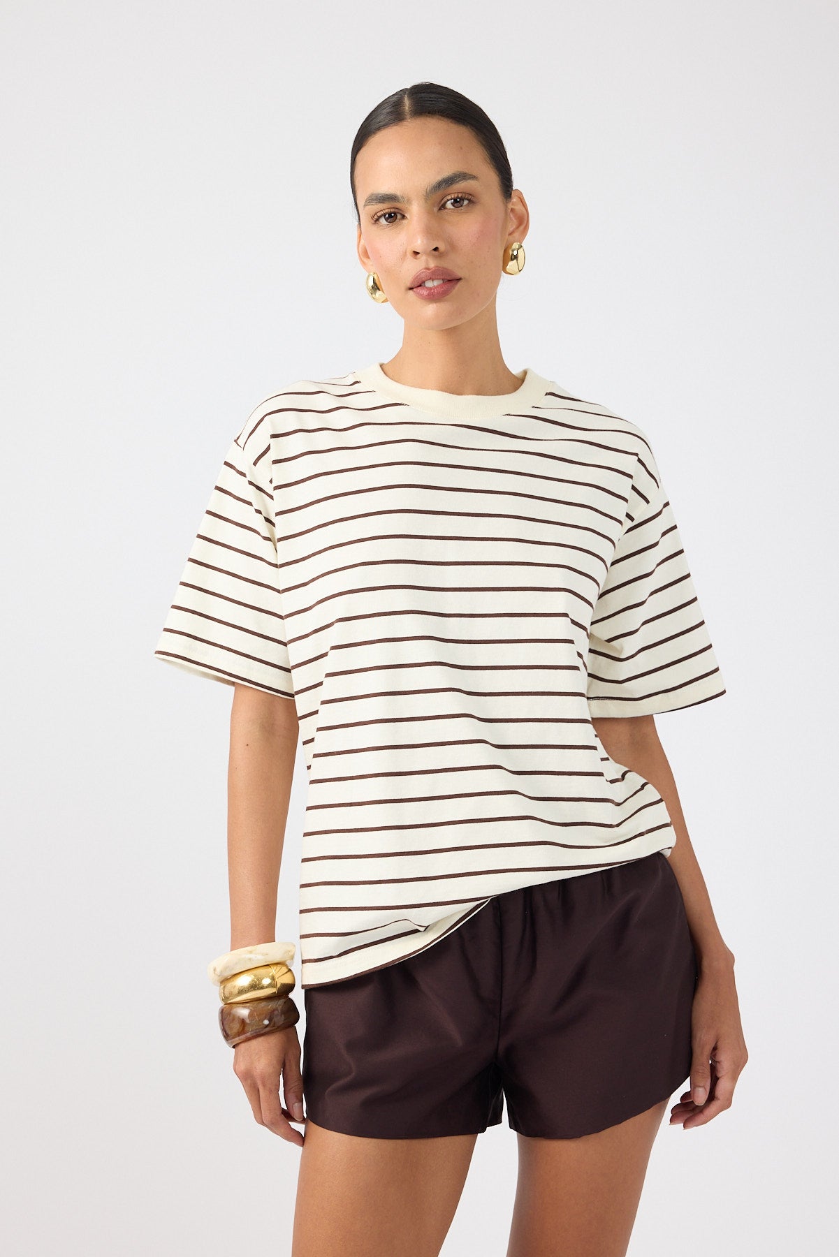 Perfect Stranger Oversized Stripe T-shirt Brown Stripe