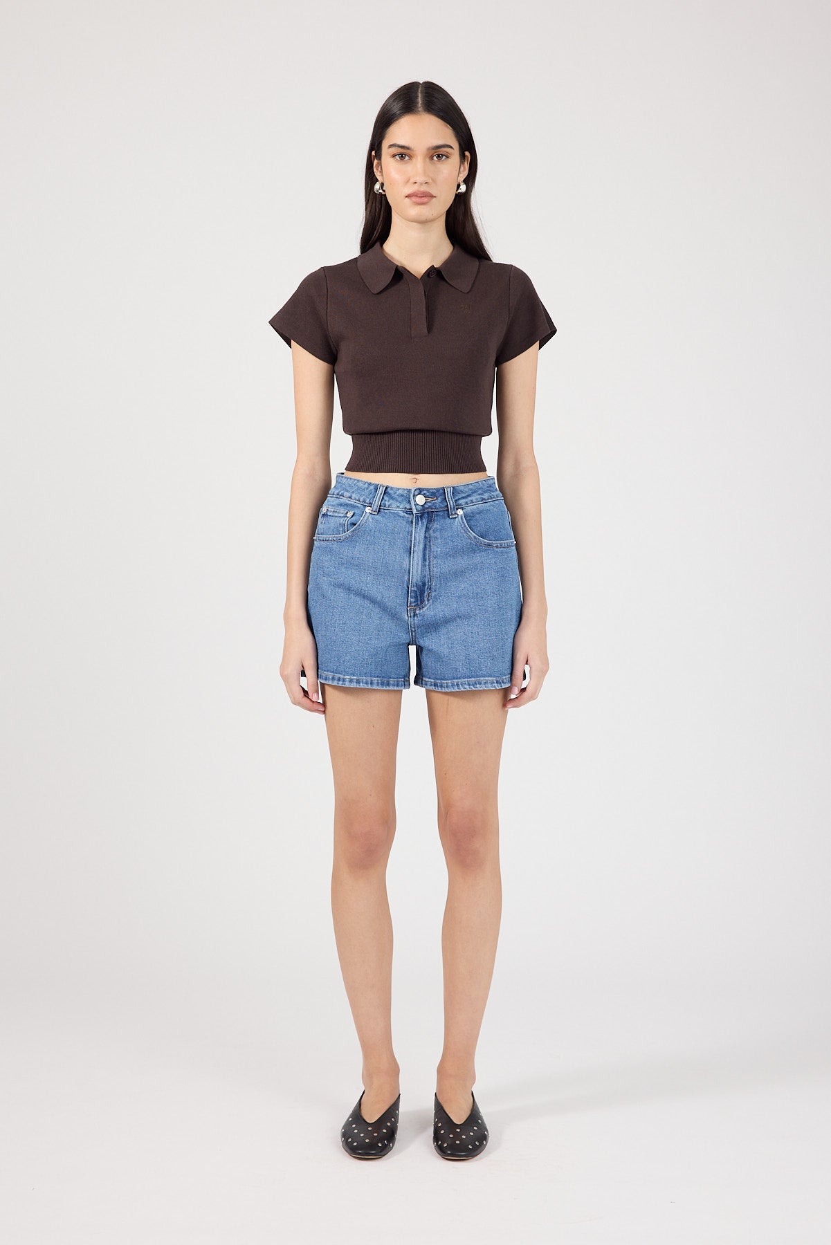 Perfect Stranger High Rise Denim Shorts Mid Blue Denim
