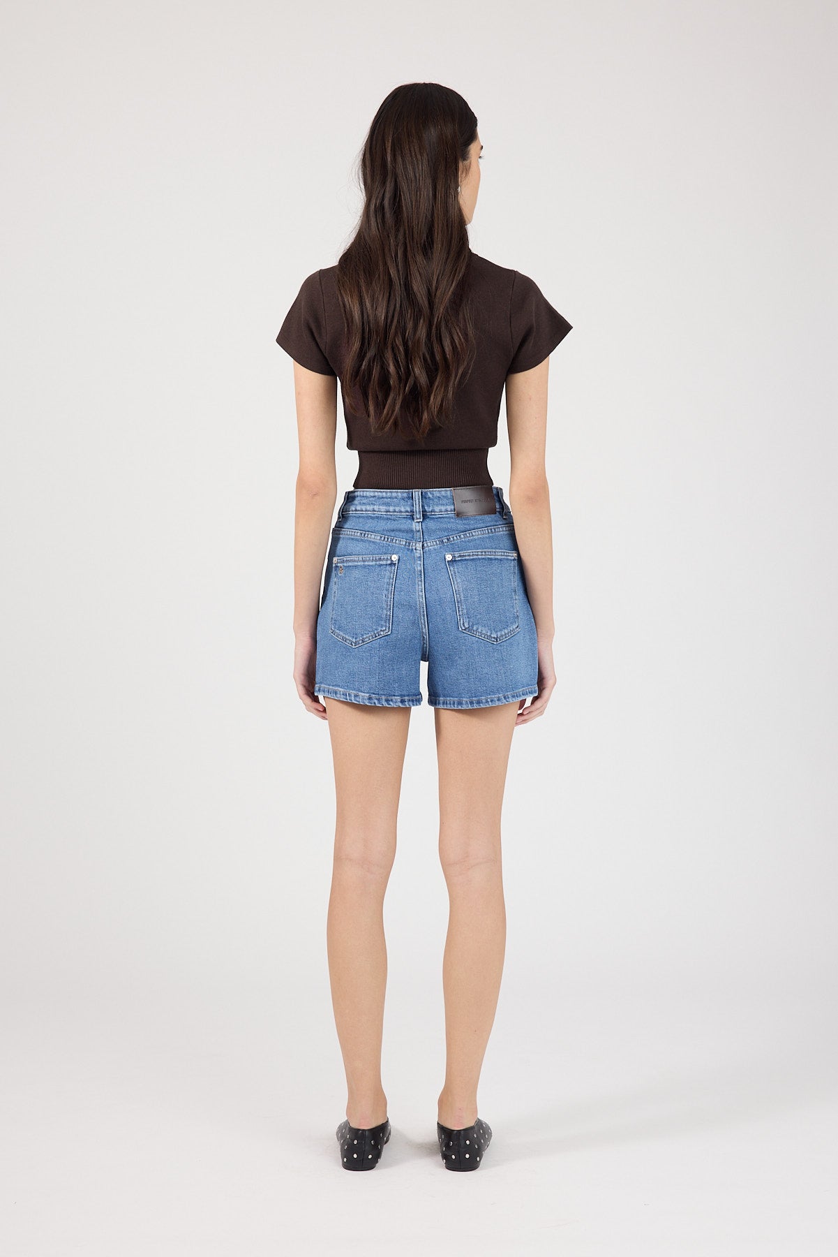 Perfect Stranger High Rise Denim Shorts Mid Blue Denim