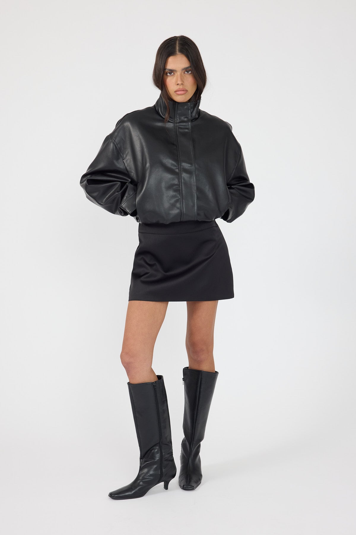 Perfect Stranger Millie Satin Mid Rise Mini Skirt Black