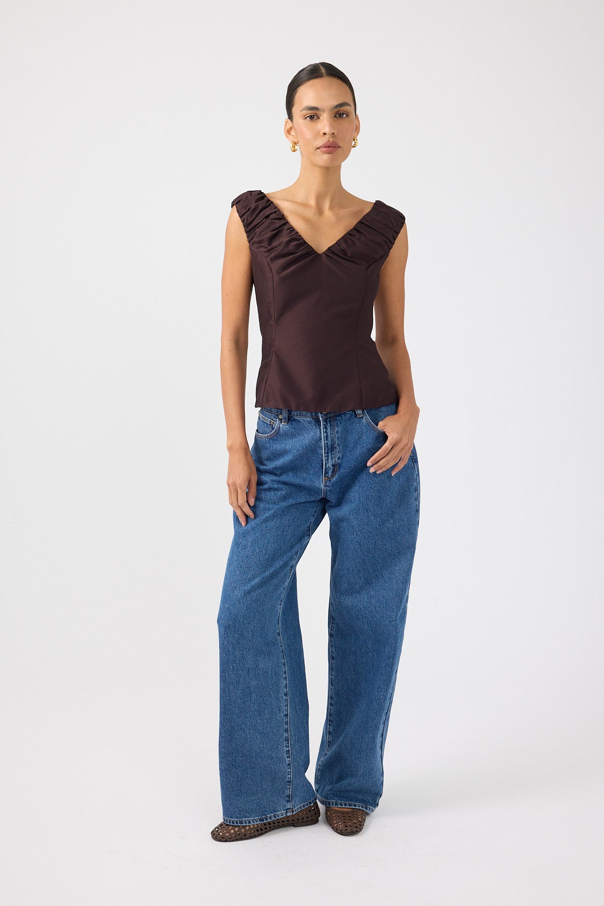 Perfect Stranger Kelly Gathered Top Brown