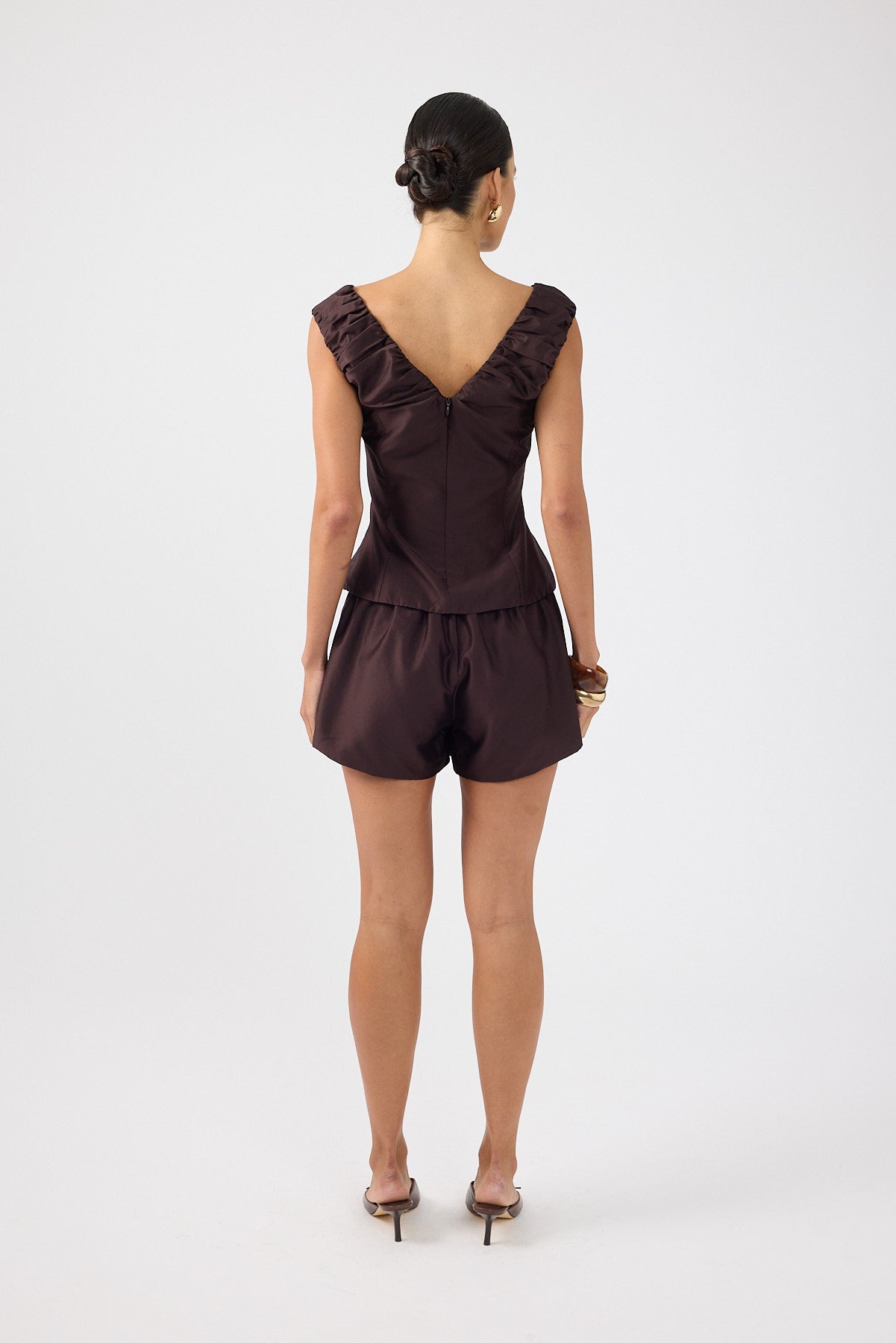 Perfect Stranger Kelly Gathered Mid Rise Shorts Brown