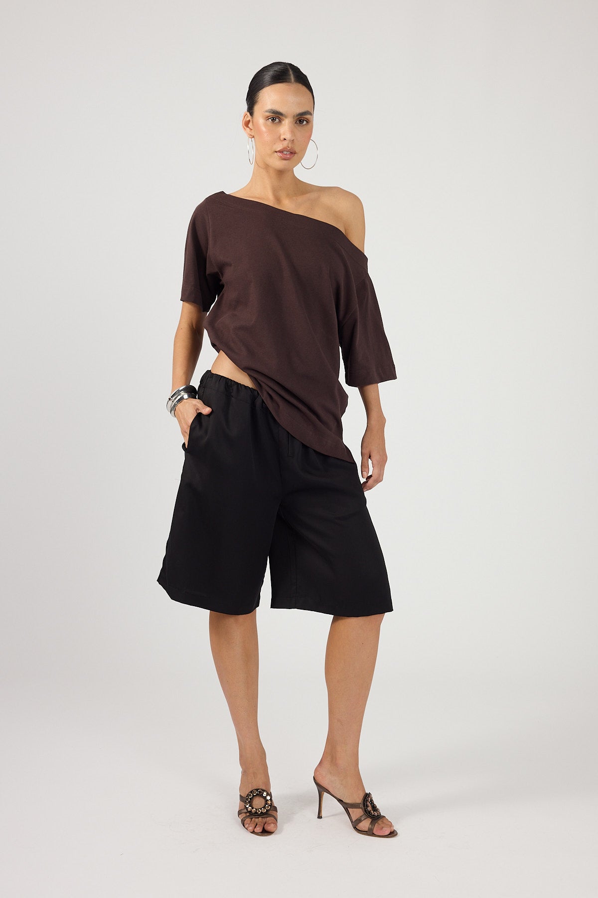 Perfect Stranger Oversized Boat Neck Tee Brown
