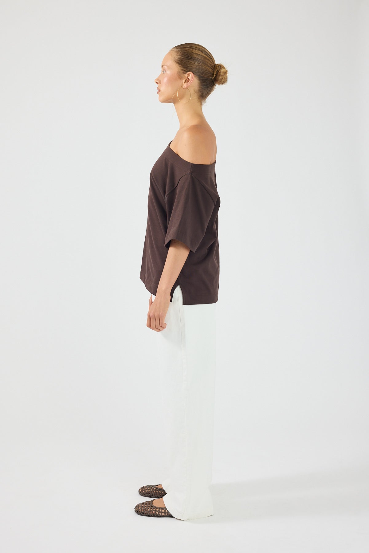 Perfect Stranger Oversized Boat Neck Tee Brown