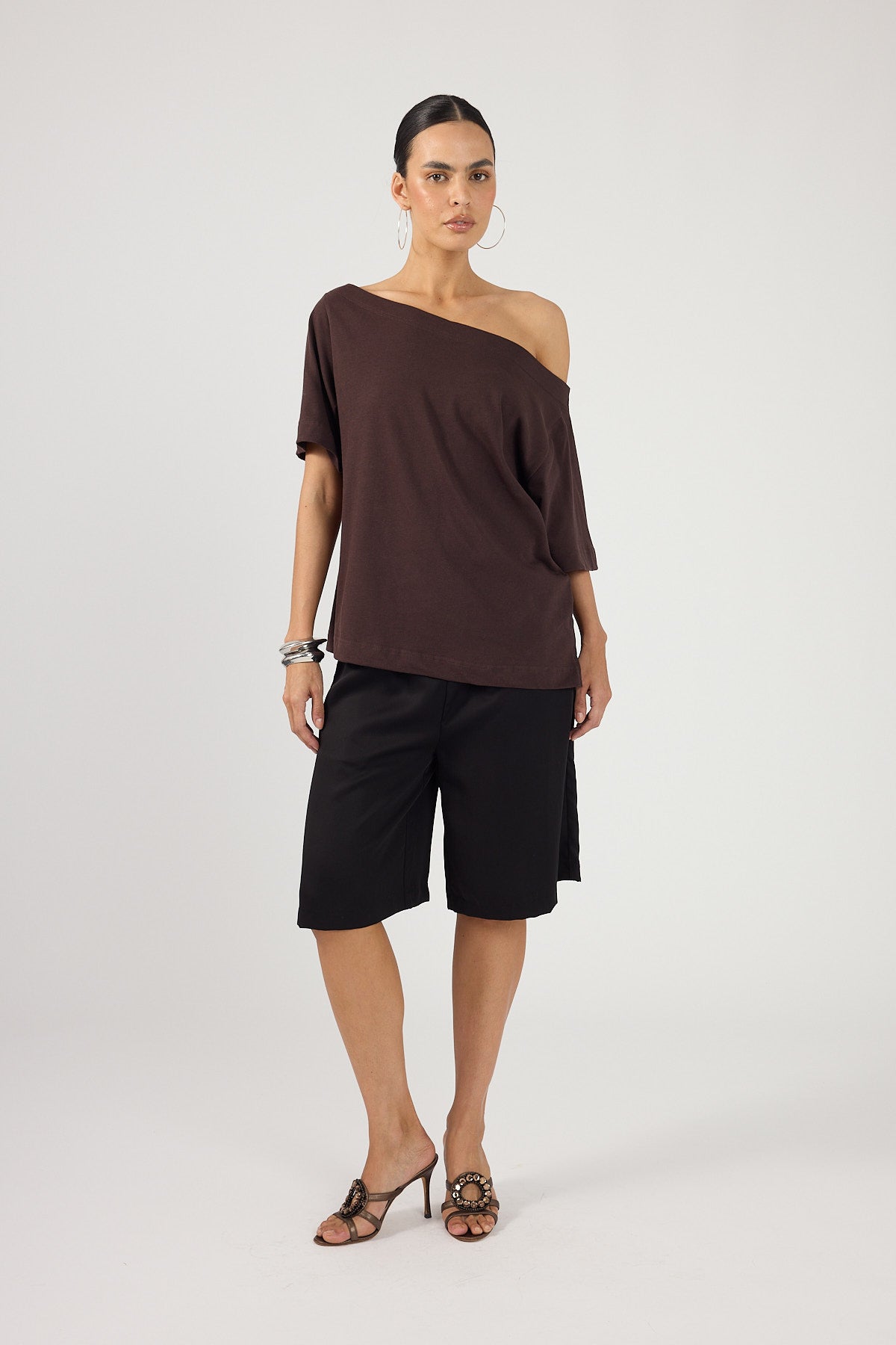 Perfect Stranger Oversized Boat Neck Tee Brown