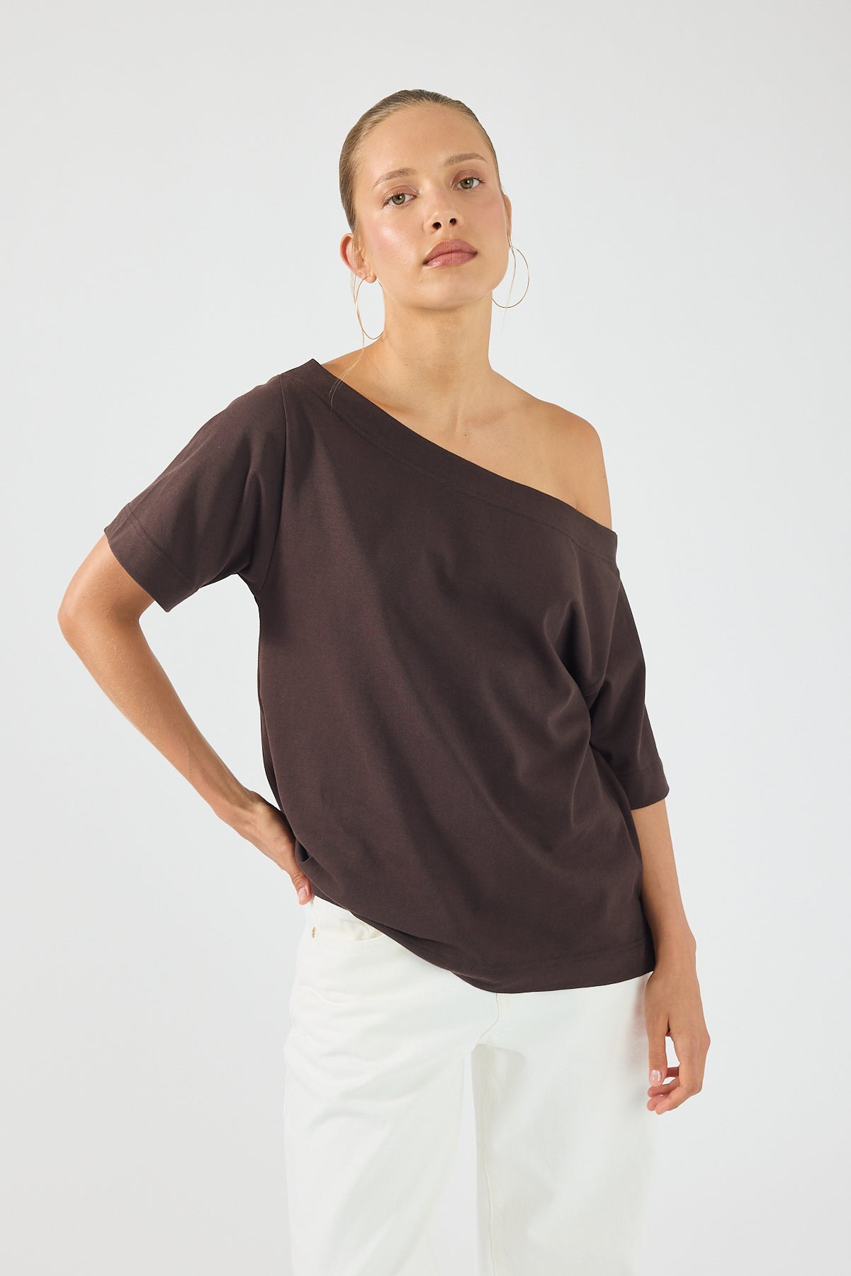 Perfect Stranger Oversized Boat Neck Tee Brown